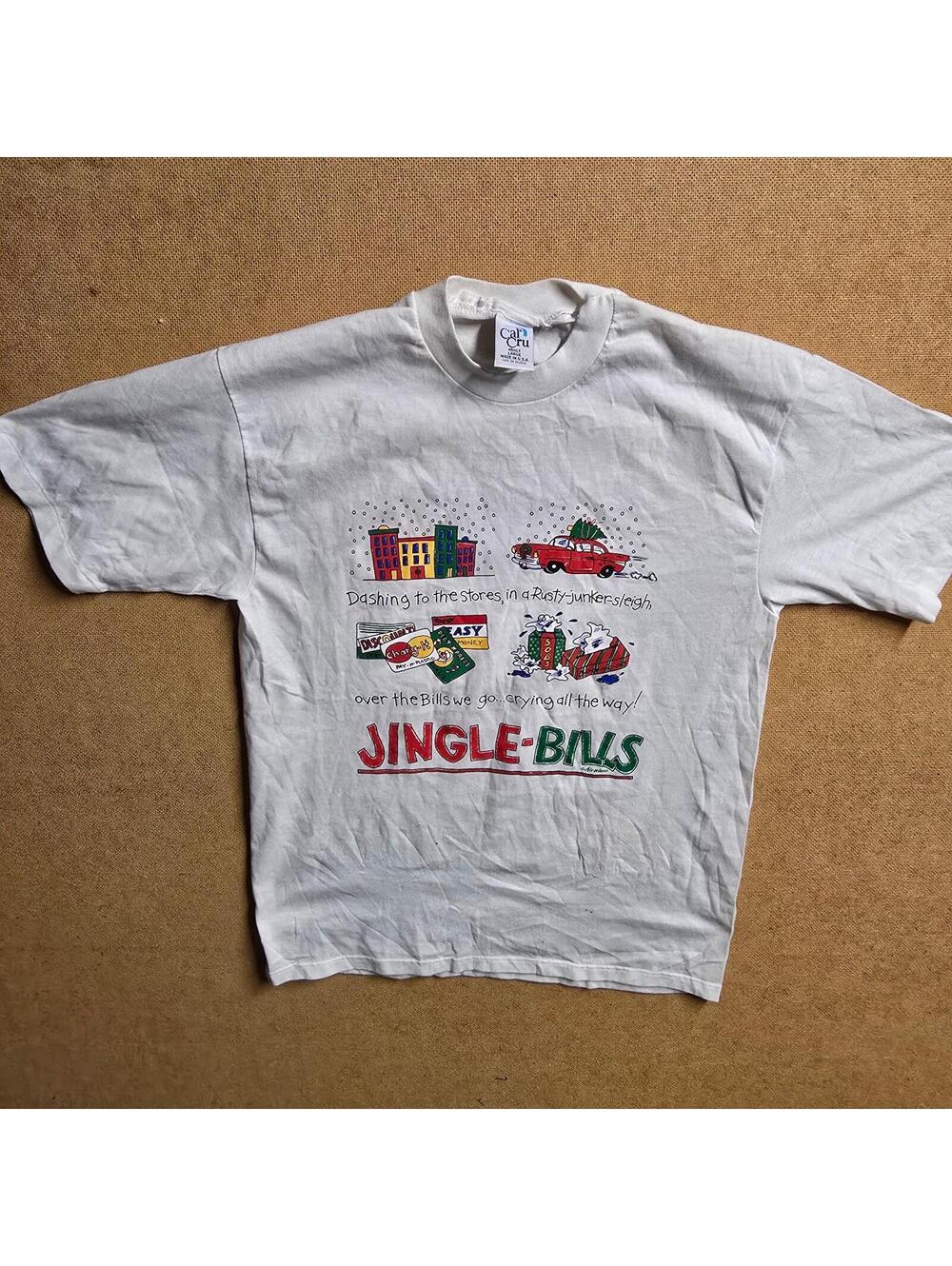 Vintage 90s Jingle Bills Funny Christmas T-Shirt USA Made Sz L Single Stitch
